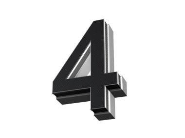 Sayı 4 - çelik ve karbon sayı izole üzerinde beyaz arka plan kalıptan çekilmiş