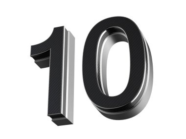 Sayı 10 - çelik ve karbon sayı izole üzerinde beyaz arka plan kalıptan çekilmiş