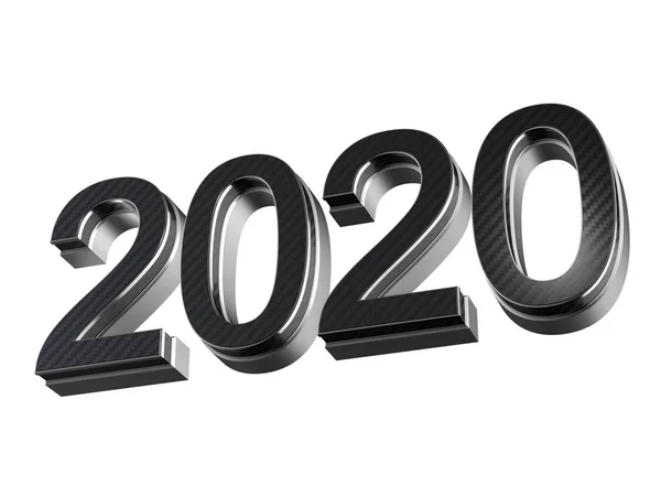2020 Neujahr Stahl Und Kohlenstoff Extrudierte Zahlen Isoliert Auf Weißem — Stockfoto