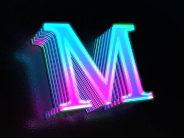 Karanlıkta parlayan güzel renkli cam harf M