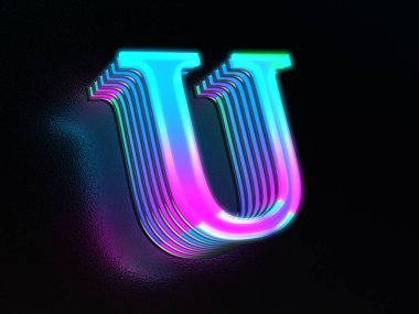 Güzel renkli cam harf U karanlıkta parlayan