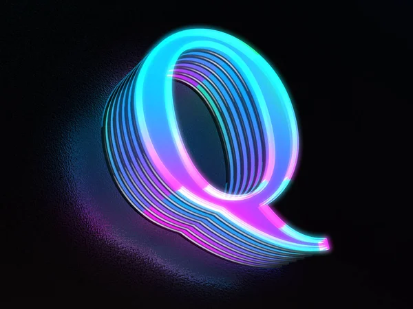 美丽的彩色玻璃字母Q在黑暗中发光 — 图库照片