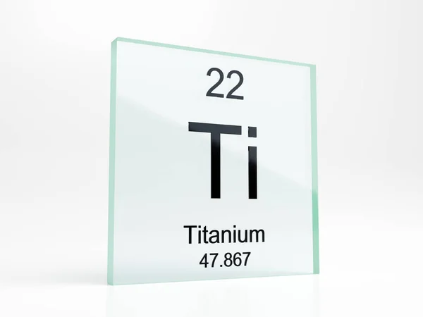 Titanium element symbol from periodic table on glass icon - realistic 3D render