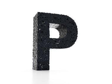 Fütüristik harf P 3d - siyah parlak küpler 3d render inşa