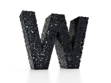 Fütüristik harf W 3d - siyah parlak küpler 3d render inşa