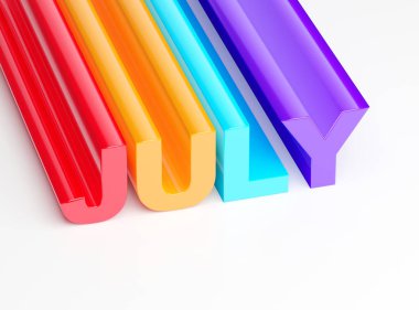 Temmuz renkli parlak metin 3d render takvim arka plan