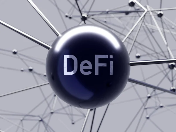 Defi 分散型金融フィンテックの未来ビジネス 未来的なコンセプト背景3Dレンダリングに焦点を当て フィールドの深さ — ストック写真