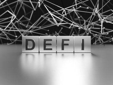 DeFi - decentralized finance fintech future business, futuristic concept background 3D render with focus depth of field clipart