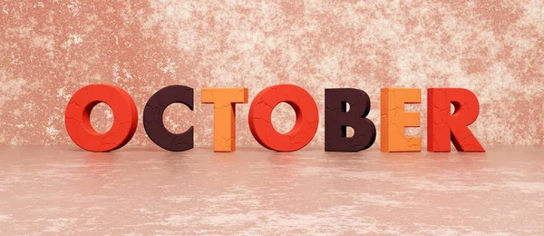 Oktober Tekst Woord Gekleurd Het Najaar Kleuren Brede Banner — Stockfoto