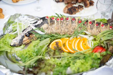 Balık ve bazı salata behaind hazır pike