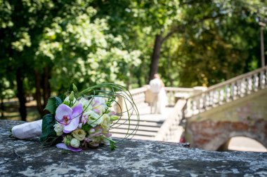 Güzel ve renkli buket Beton üzerinde. metnin altında yer