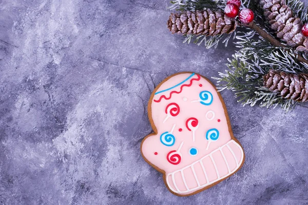 Colored gingerbread and branch, place for text