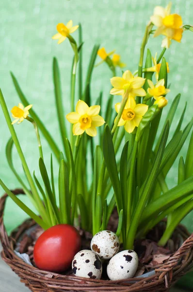 Basket flowers and Easter eggs