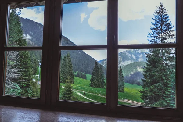 Mountain landscape outside window