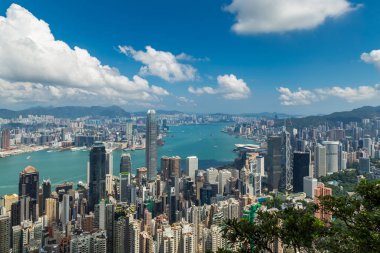 hong kong siluetinin panoramik manzaralı. Çin