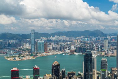 hong kong siluetinin panoramik manzaralı. Çin