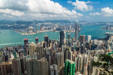 hong kong siluetinin panoramik manzaralı. Çin