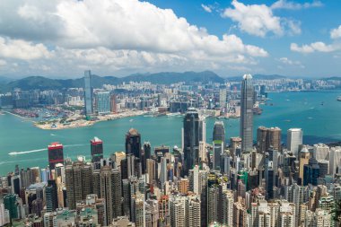hong kong siluetinin panoramik manzaralı. Çin
