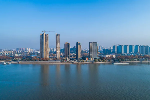 Letecký Budovy Nedaleko Řeky Yangtze Číně — Stock fotografie