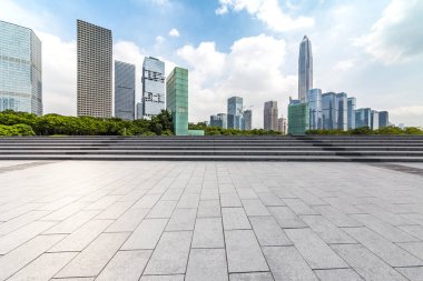 Panoramik manzarası ve binalar boş beton kare floorchongqing citychina ile