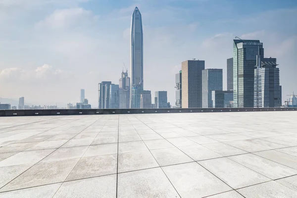 Empty floor with modern business office building