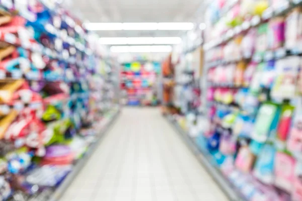 Abstract Blurred Supermarket Aisle Colorful Shelves Unrecognizable Customers Background — Stock Photo, Image