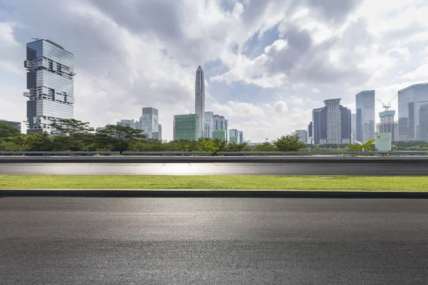 Empty floor with modern business office building