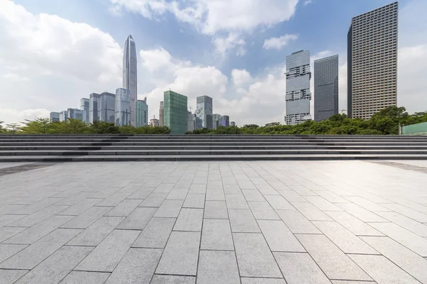 Empty floor with modern business office building