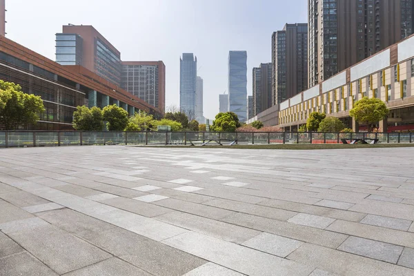 Empty floor with modern business office building