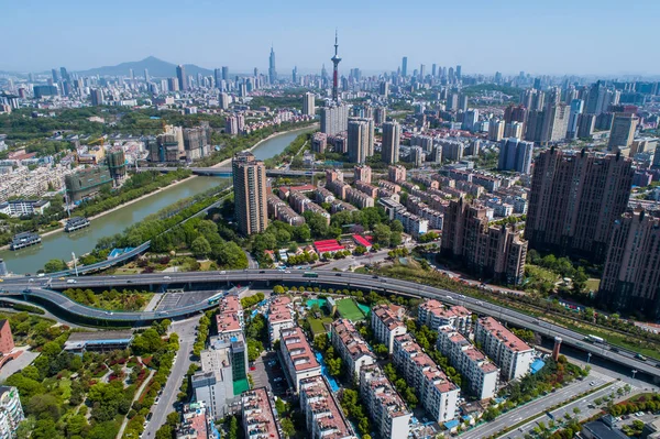 Vista Aérea Sobre Ciudad Nanjing Paisaje Arquitectónico Urbano —  Fotos de Stock