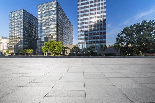 Empty floor with modern business office building