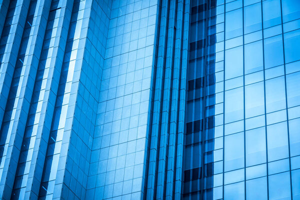 Blue glass office building.