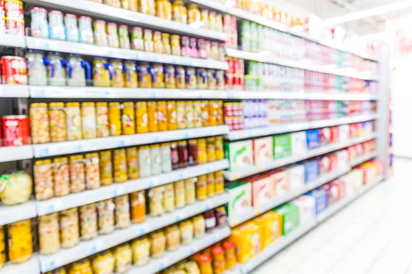 Abstract Blurred Supermarket Aisle Colorful Shelves Unrecognizable Customers Background — Stock Photo, Image