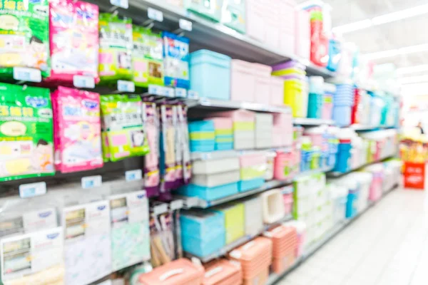 Abstract Blurred Supermarket Aisle Colorful Shelves Unrecognizable Customers Background — Stock Photo, Image