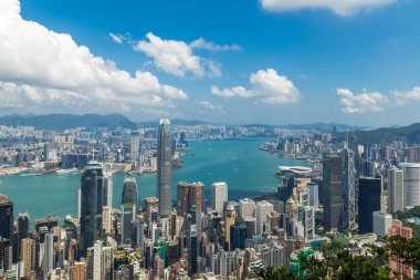 hong kong siluetinin panoramik manzaralı. Çin