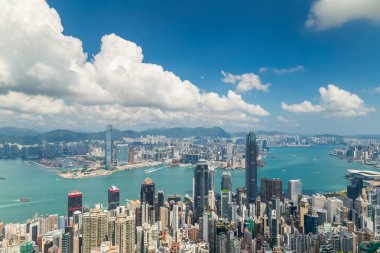 hong kong siluetinin panoramik manzaralı. Çin