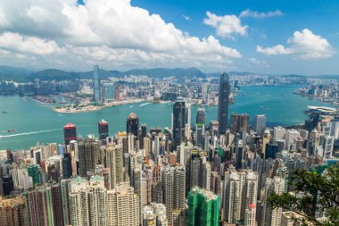 hong kong siluetinin panoramik manzaralı. Çin