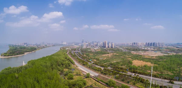 Εναέρια Θέα Πάνω Από Την Πόλη Της Nanjing Αστικής Αρχιτεκτονικής — Φωτογραφία Αρχείου