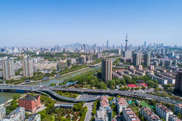 Nanjing Şehrin Kentsel Mimari Peyzaj Üzerinde Havadan Görünümü — Stok fotoğraf