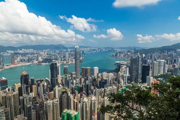 Hong Kong şehir manzarası Panoraması. Tepe Hongkong görüntülemek