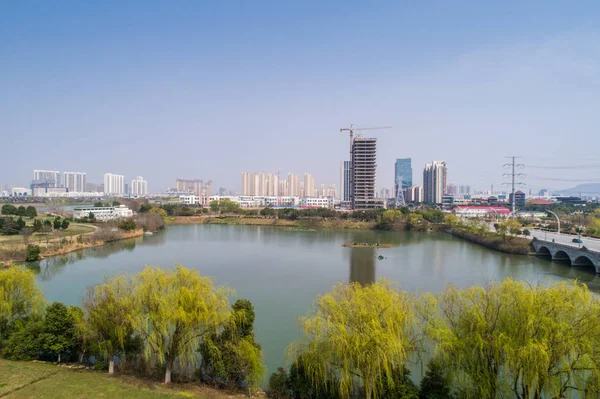 Εναέρια Θέα Πάνω Από Την Πόλη Της Nanjing Αστικής Αρχιτεκτονικής — Φωτογραφία Αρχείου
