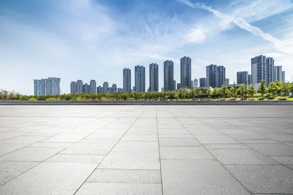 Panoramic Skyline Modern Business Office Buildings Empty Road Empty Concrete — Stock Photo, Image