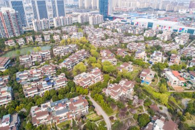 Nanjing şehrin kentsel mimari peyzaj üzerinde havadan görünümü
