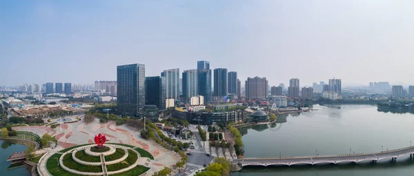 Nanjing Şehrin Kentsel Mimari Peyzaj Üzerinde Havadan Görünümü — Stok fotoğraf