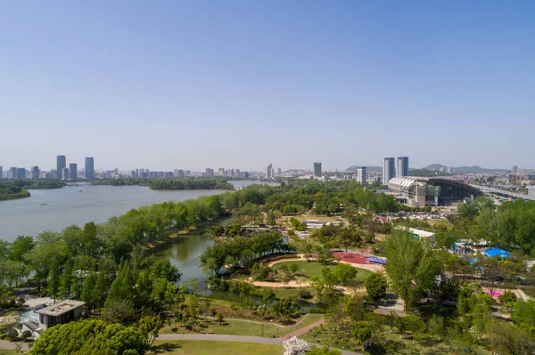 Vista Aérea Sobre Cidade Nanjing Paisagem Arquitetônica Urbana — Fotografia de Stock