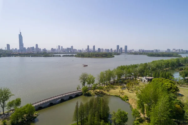 鸟瞰南京城市建筑景观 — 图库照片