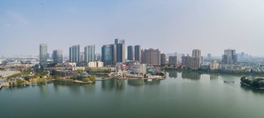 Nanjing şehrin kentsel mimari peyzaj üzerinde havadan görünümü