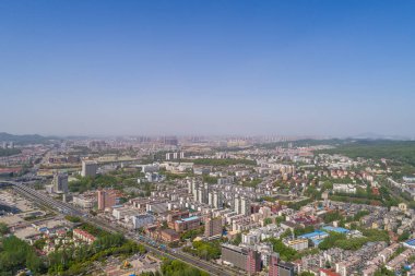 Nanjing şehrin kentsel mimari peyzaj üzerinde havadan görünümü