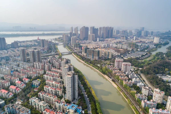 Vista Aérea Sobre Ciudad Nanjing Paisaje Arquitectónico Urbano —  Fotos de Stock