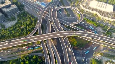 Havadan görünümü yoğun trafik kesişim viewsunset zaman top